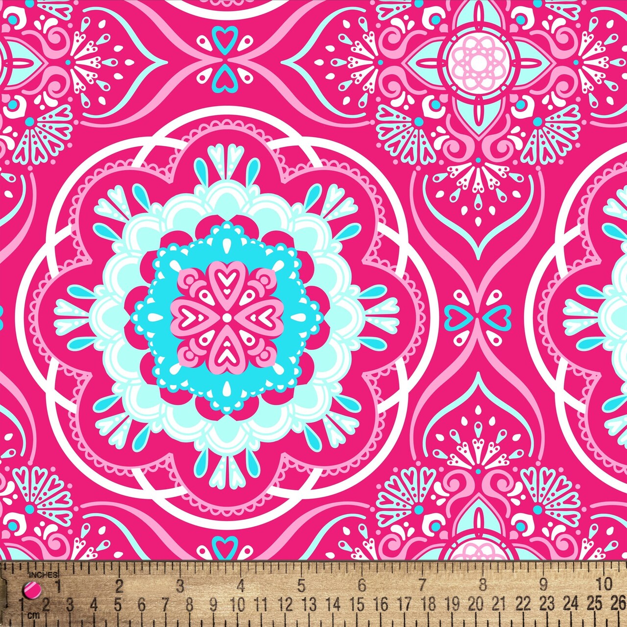 DAVID TEXTILES BOHO MEDALLION HOT PINK HEAVENLY PLUSH 1.5 YD CUT